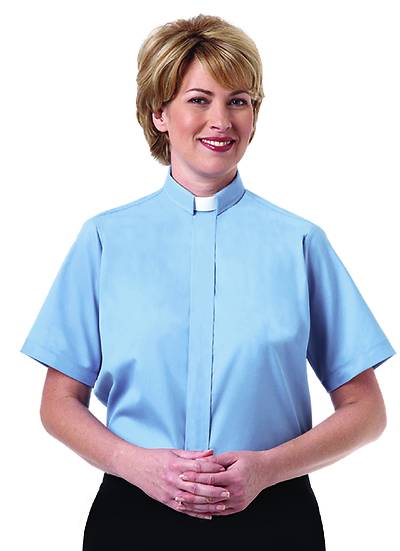 Picture of Murphy Women's Short Sleeve Tab Collar Clergy Blouse French Blue - 16